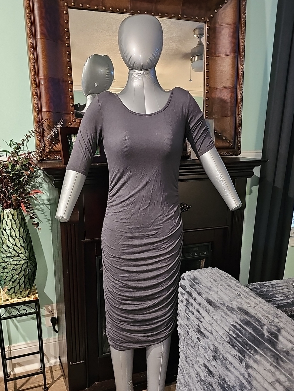 Rue21 Charcoal Ruched Midi Dress